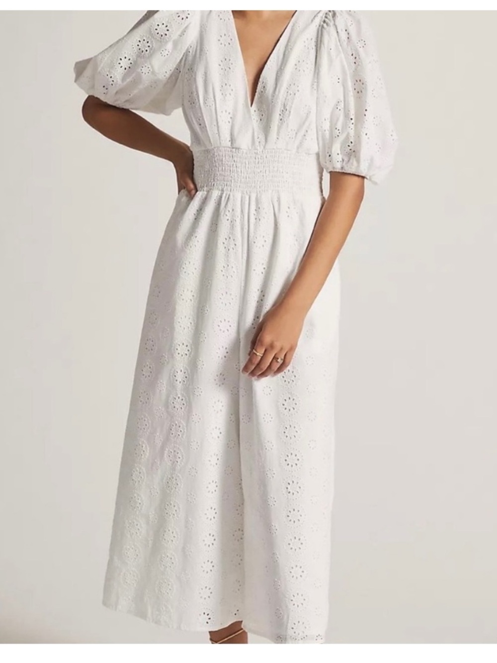 NWT Anthropologie Hutch Smocked-Waist Eyelet Jumpsuit | Small | White